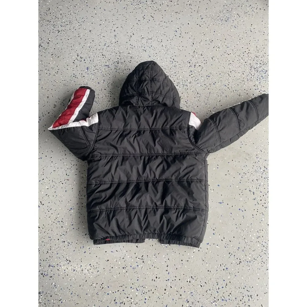 Air Jordan Puffer Jacket Youth XL 20 Black Nylon Fleece Lined Hood Full Zip Flaw